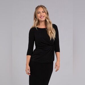 Sympli Side Twist Top 3/4 Sleeve Black Sparkle